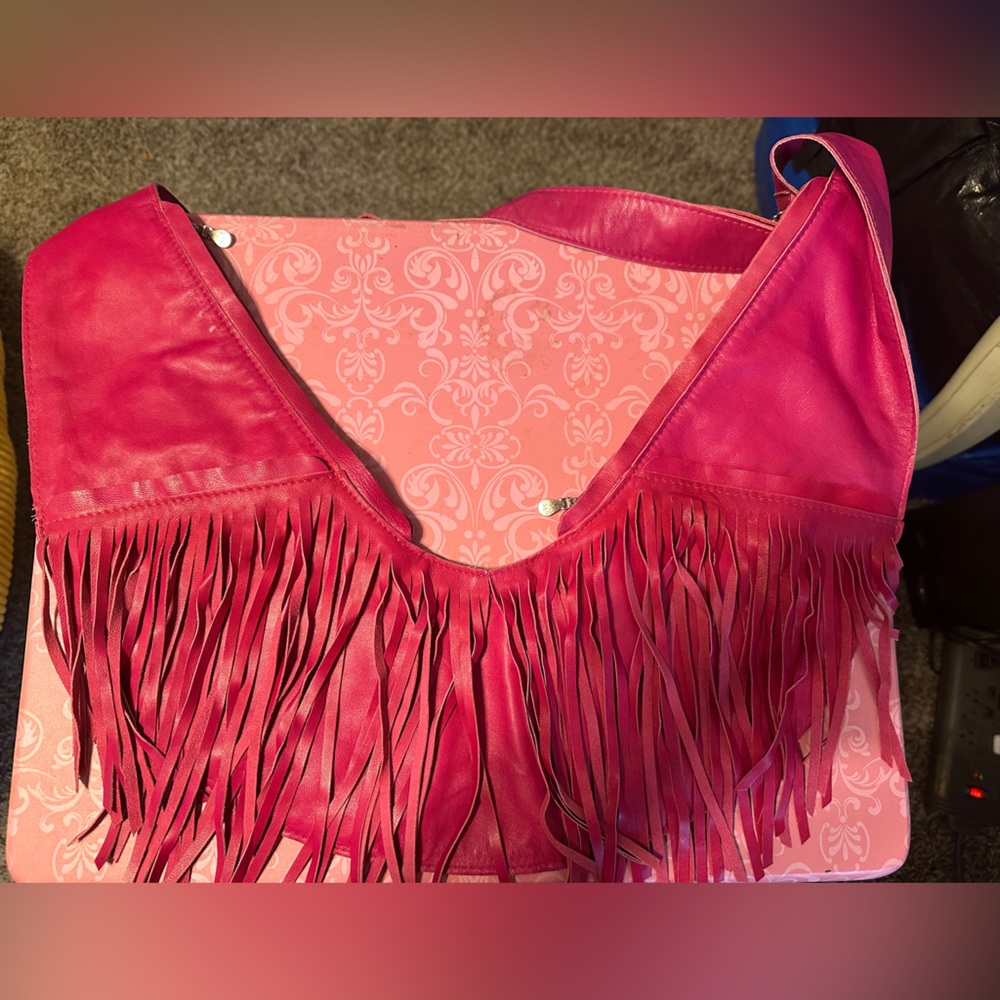 Sash Fringed Fushia Leather Bag